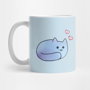 Blue Watercolour Kitty with Hearts Mug